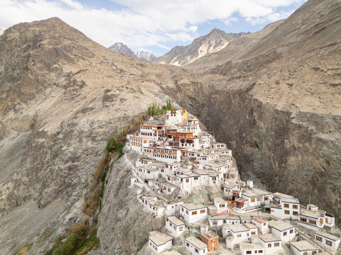 Aerial view of historic monastery in Diskit Gompa, Nubra Valley