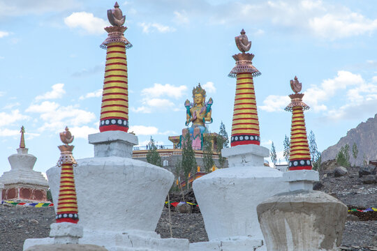 Distant view of Diskit Monastery Buddhas in Nubra Valley