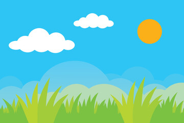 Obraz premium Beautiful blue sky with cloud and green field 