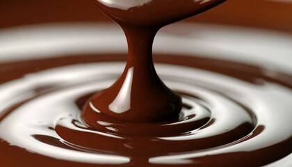 Melted chocolate drips from spoon, swirling