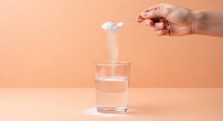 Hand dropping a small object into a glass of water creating a bubble on a straw