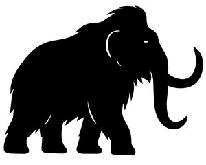Black mammoth walking silhouette icon vector illustration, isolated in transparent background