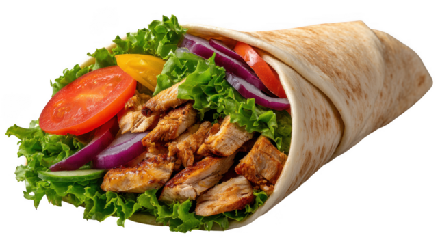 Delicious chicken shawarma wrap isolated on transparent background - Powered by Adobe