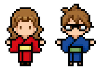着物や浴衣を着た男女のドット絵3