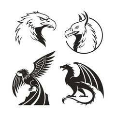 Collection of stylized mythical creature icons in a flat vector design