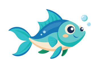 Vector illustration of cute cartoon fish swimming in ocean blue water underwater wildlife design art