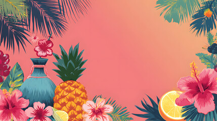 Design template of retro poster invitation for hawaiian party. Summer hawaii tropical party banner, hawaiian poster card,. Vector illustration