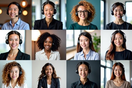 Global Call Center Support Workers: A Diverse Portrait Collage