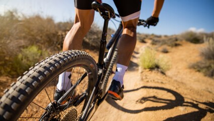 Naklejka premium Mountain Biking Adventure: Thrilling Desert Ride