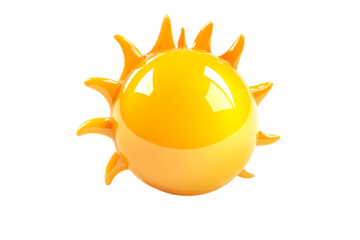 Yellow cartoon sun icon with a glass of water, symbolizing a bright, warm summer day