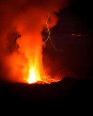 Fototapeta premium Icelandic volcano eruption dramatic island landscape with smoke, lava, and clouds at sunset