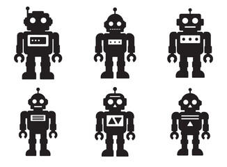 Silhouette set of futuristic robots with artificial intelligence and technology vector and illustrator