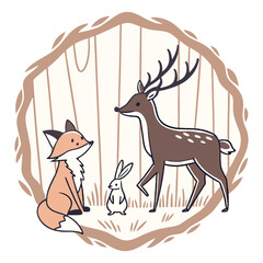 Minimalist rustic forest animals badge design with earthy color palette