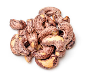 Top view of cashew nuts isolated white background.