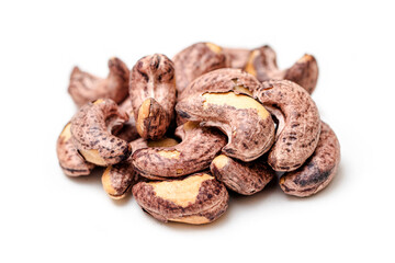 Top view of cashew nuts isolated white background.