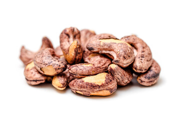 Top view of cashew nuts isolated white background.
