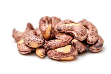Top view of cashew nuts isolated white background.