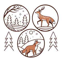 Rustic forest animals badge design with minimalist style