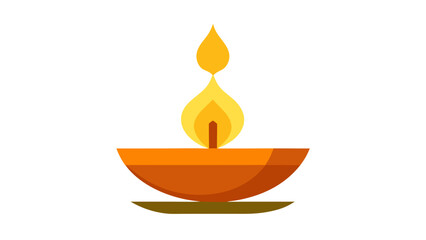 Orange Diya Lamp with Yellow Flame Flat Vector Illustration