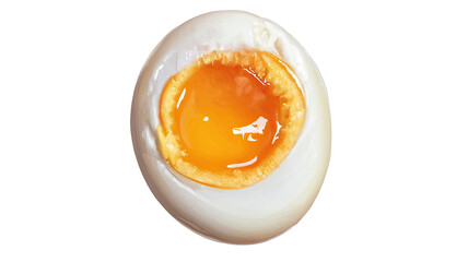 Whole and halved boiled egg with smooth white and yellow texture on white background