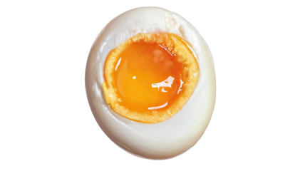 Whole and halved boiled egg with smooth white and yellow texture on white background