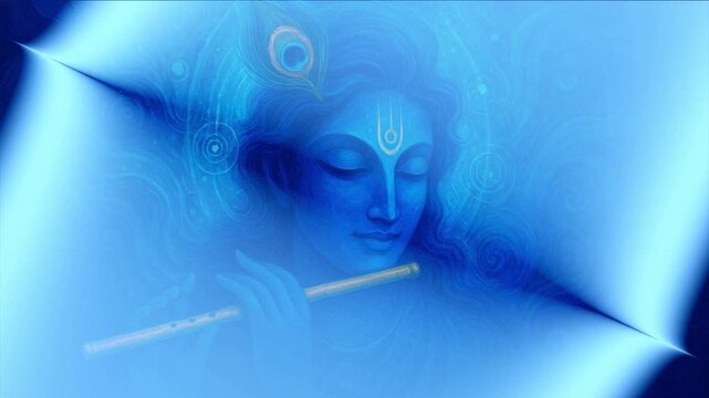 Lord Krishna in Blue color playing flute with Light flash