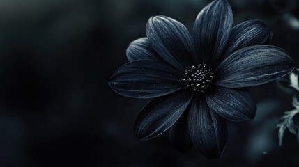 Fototapeta premium A flower darkened in velvet-like color, rich in creams and shades of black and gray, bends to the moonlight