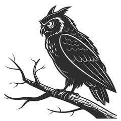 Illustration of an owl perched on a branch