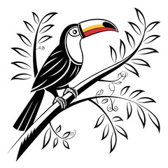 Obraz premium Vector art of a toucan perches on a branch, isolated on white background, in silhouette