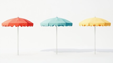 Fototapeta premium beach umbrella on 4 different perspectives, beautiful soft colors on a white background 