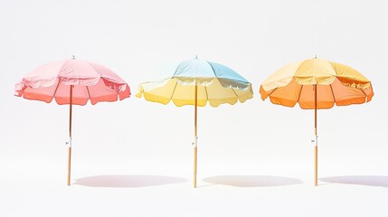 Obraz premium beach umbrella on 4 different perspectives, beautiful soft colors on a white background 