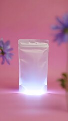 Stock photo of clear stand up pouch mockup for packaging design and branding display