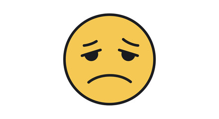 Sad face emoji with downturned mouth and raised eyebrows on white background