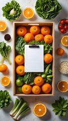 Healthy eating grocery list: fresh produce, oranges, vegetables, and healthy lifestyle