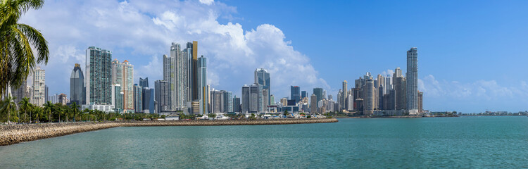 Panoramic view of skyline of Panama City downtown and financial center.