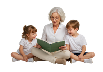 grandmother and granddaughter reading a book