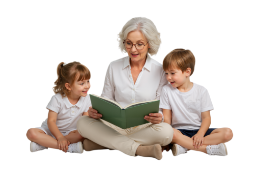 grandmother and granddaughter reading a book - Powered by Adobe