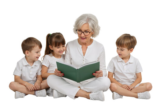 grandmother reading story to grandchildren, PNG