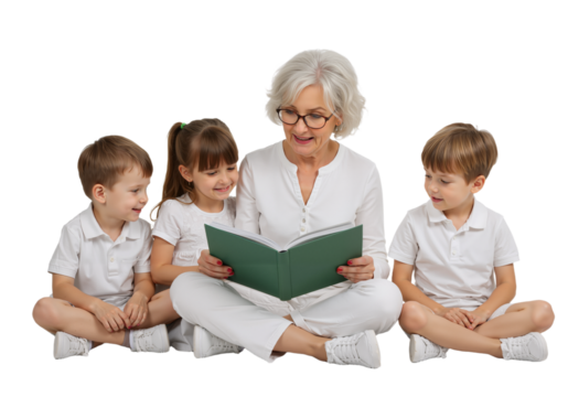 grandmother reading story to grandchildren, PNG