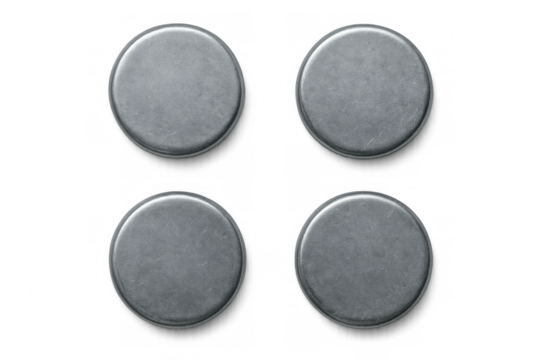 Four brushed metal plates forming a square on a transparent background, ideal for mockups or web design