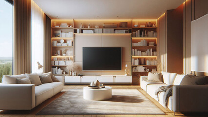 Minimalist Living Room with Wooden Flooring and Warm Ambiance