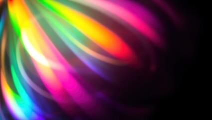 Obraz premium Blurred rainbow refraction overlay effect. Light lens prism effect on black background. Holographic reflection, crystal flare leak shadow overlay. Colorful rainbow disco ball light