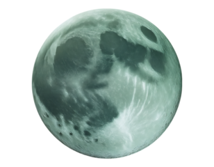 Mysterious Teal Lunar Orb Textured Surface on Transparent Backdrop