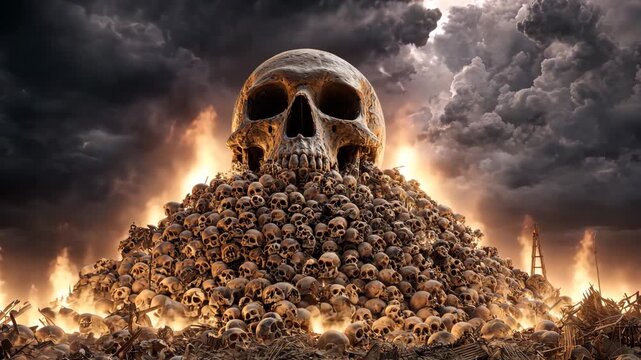 Hellscape with Flaming Skull Pile
