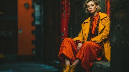 Fashionable woman in vibrant urban setting