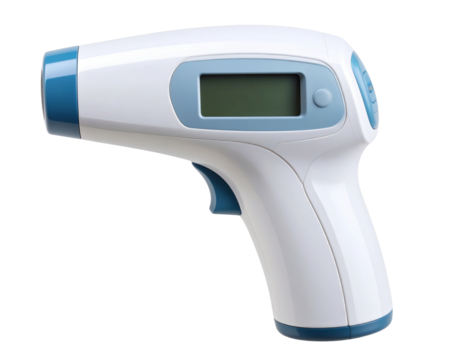 Infrared Forehead Thermometer with Ergonomic Grip, Top-Down Perspective, isolated on transparent background. 