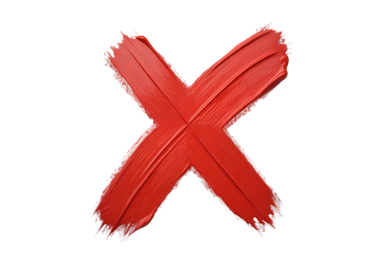 Red Paint Stroke X Mark Isolated on Transparent Background