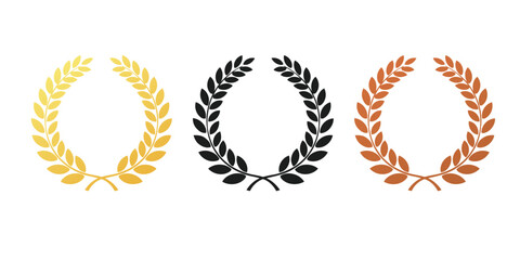 Set of Gold, Black, and Bronze Laurel Wreaths – Vector Emblems for Awards and Certificates