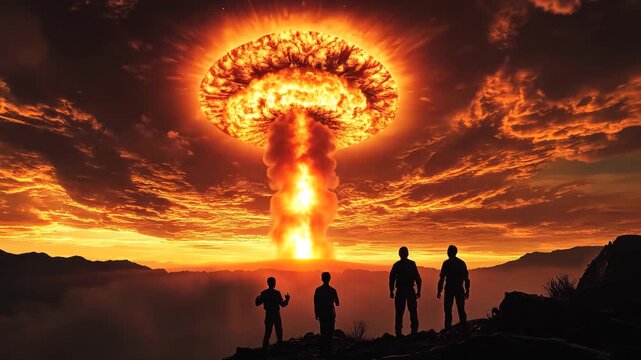 Group Watching Mushroom Cloud at Sunset