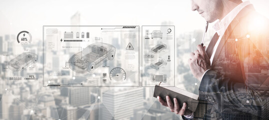 Technical layout of electric vehicle showing battery system, power control, traction motor,...
